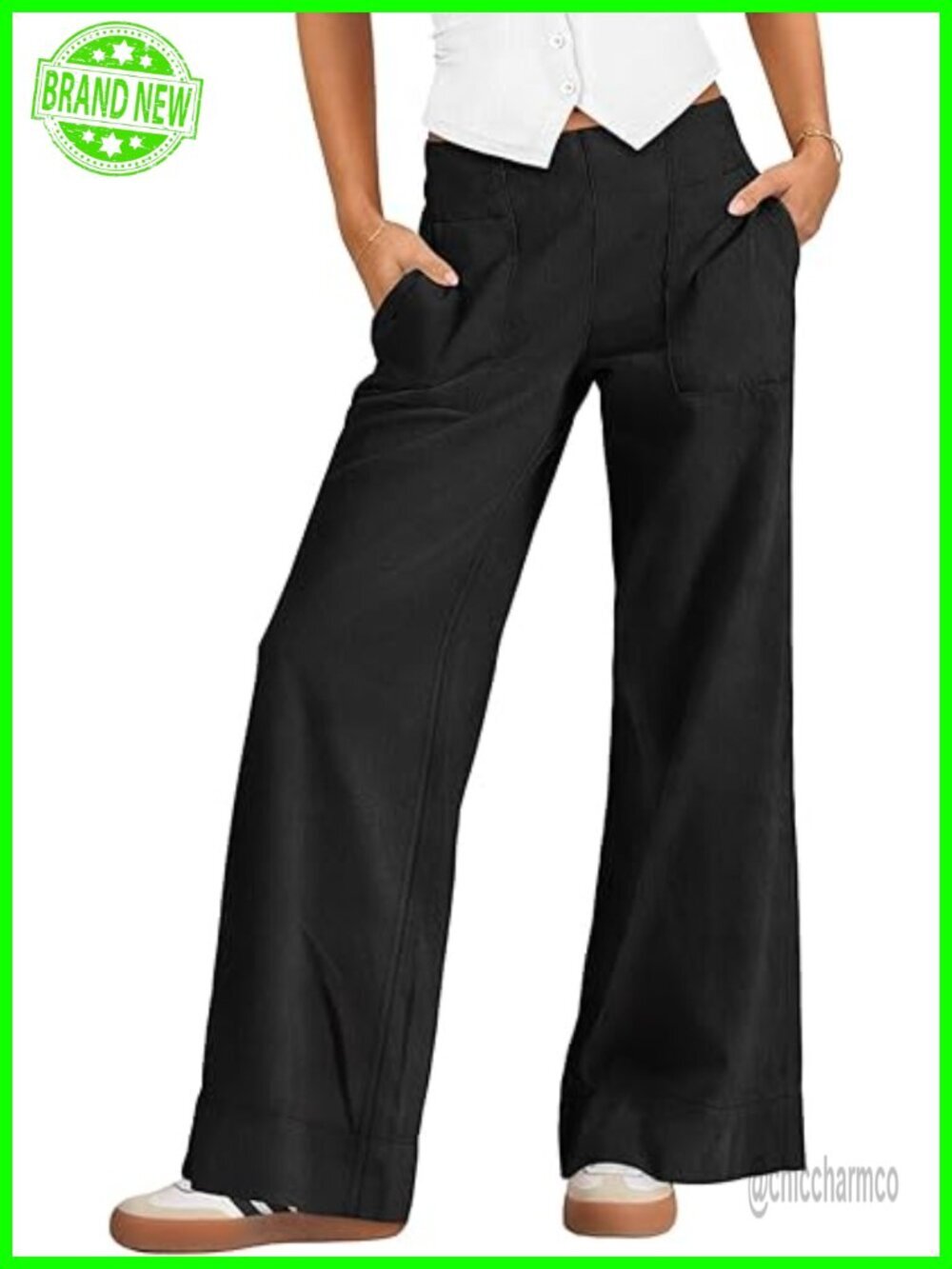 Wide Leg Cargo Pants Elastic Waist Pull On Low Rise Stretchy Trousers